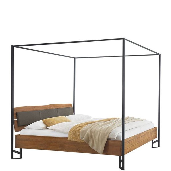 Industrial Himmelbett aus Wildeiche Massivholz geölt Metall günstig online kaufen