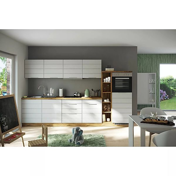 Held Möbel Küchenzeile 330 cm Matt Weiß-Wotaneiche ohne E-Geräte günstig online kaufen