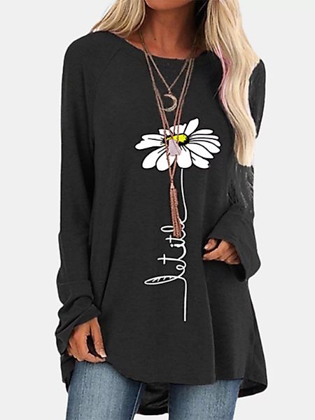 Langarm-O-Ausschnitt-Bluse mit Blumendruck für Damen günstig online kaufen
