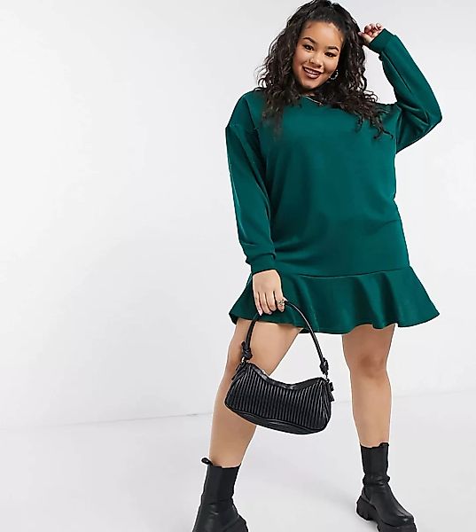 ASOS DESIGN Curve – Tannengrünes Oversize-Sweatshirtkleid mit Schößchensaum günstig online kaufen