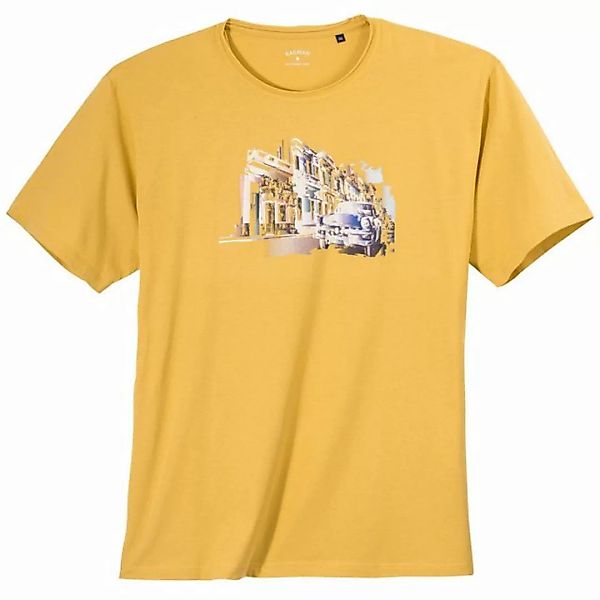 RAGMAN Rundhalsshirt Große Größen Herren T-Shirt ockergelb Vintageprint Rag günstig online kaufen