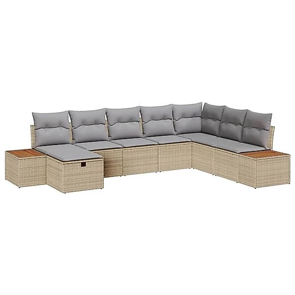 vidaXL Gartensofa-Set mit Kissen mit Speicher Beige Poly-Rattan 3360989 günstig online kaufen