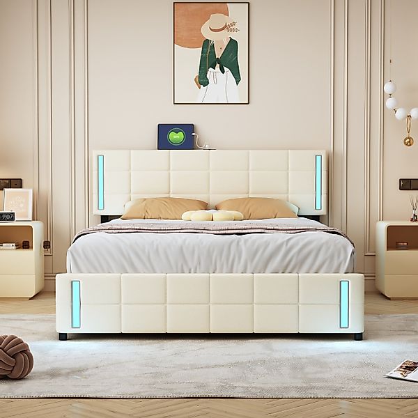 Flieks Polsterbett, LED-Beleuchtung Doppelbett mit 4 günstig online kaufen