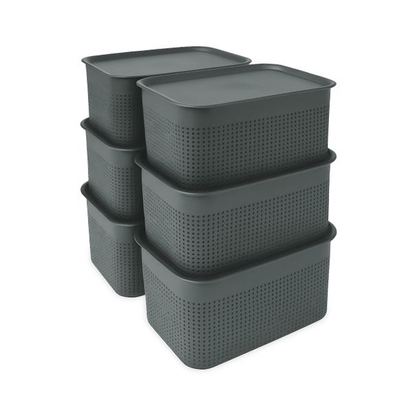 relaxdays Aufbewahrungsbox mit Deckel 6er Set, günstig online kaufen