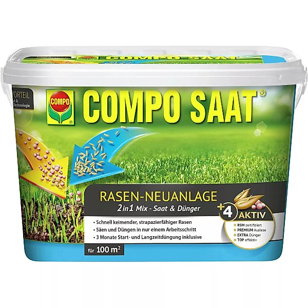 Compo Saat Rasen-Neuanlage-Mix Rasen und Dünger 100 m² 2,2 kg günstig online kaufen
