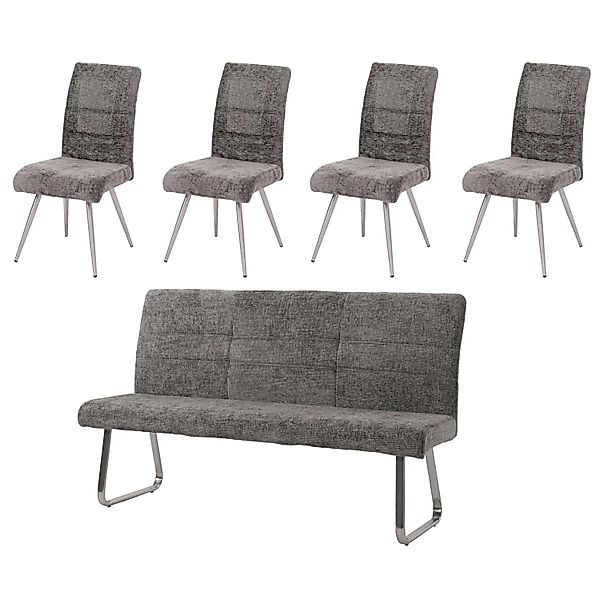 MCW Esszimmer-Set G55 Stuhl + Sitzbank 180cm 5-teilig Stoff Chenille Dunkel günstig online kaufen