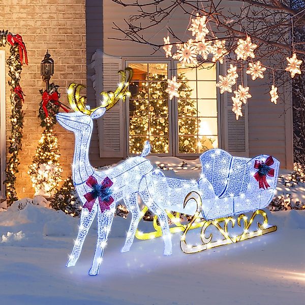 COSTWAY Weihnachtsfigur, LED-Rentier mit Schlitten, Weihnachtsdeko, günstig online kaufen