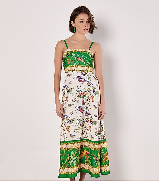Apricot Druckkleid Midikleid mit Vögeln und günstig online kaufen