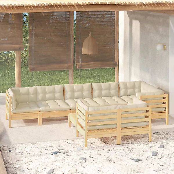 9-tlg. Garten-lounge-set Mit Creme Kissen Massivholz Kiefer günstig online kaufen