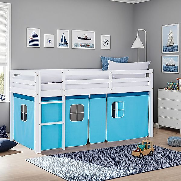 Homestyle4u Hochbett 90x200 Vorhang Kinderbett Holz günstig online kaufen
