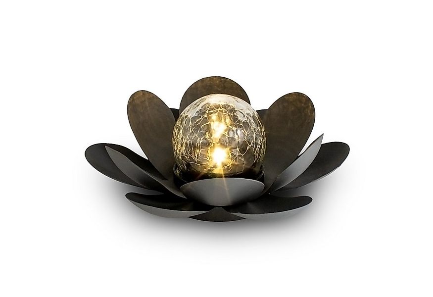Spetebo LED Solarleuchte LED Solar Lotusblüte schwarz mit Crackleglas Kugel günstig online kaufen
