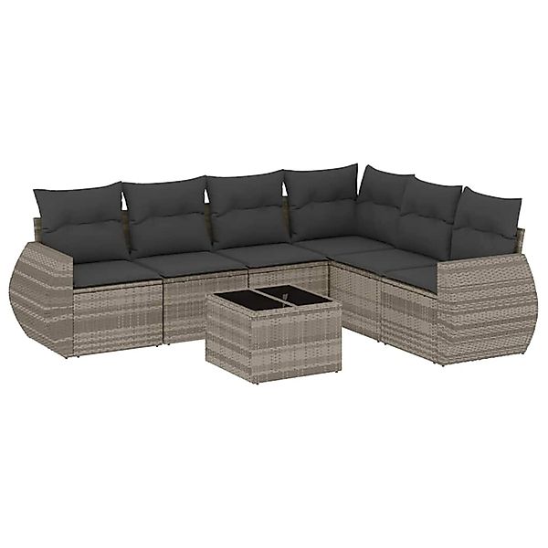 vidaXL 7-Tlg Garten-Sofagarnitur mit Kissen Hellgrau Poly Rattan 3253759 günstig online kaufen