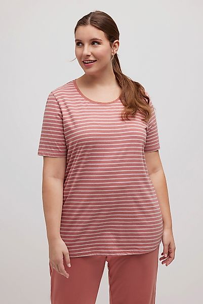 Ulla Popken Pyjamaoberteil Pyjamashirt Ringel Rundhals günstig online kaufen