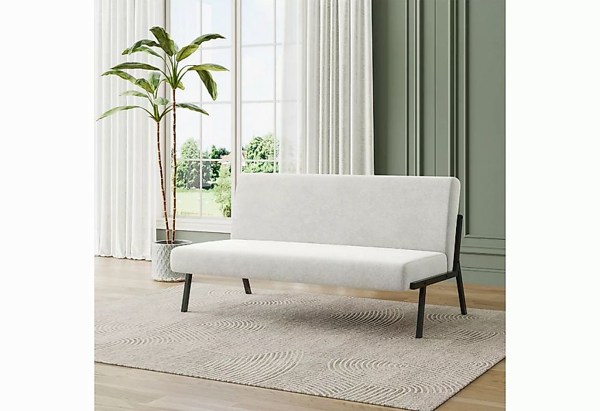 OUNUO Sofa 2 Sitzer Couch mit Metallrahmen Doppelsofa 150kg belastbar, Beig günstig online kaufen