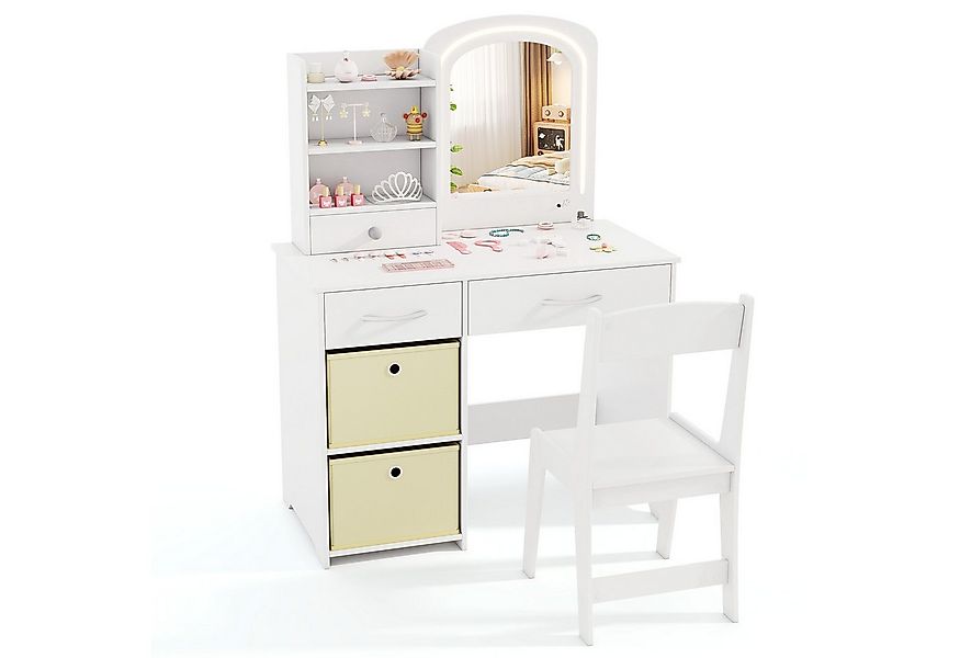 COSTWAY Schminktisch, Kinder Schminktisch mit Beleuchtung & 2 Boxen günstig online kaufen