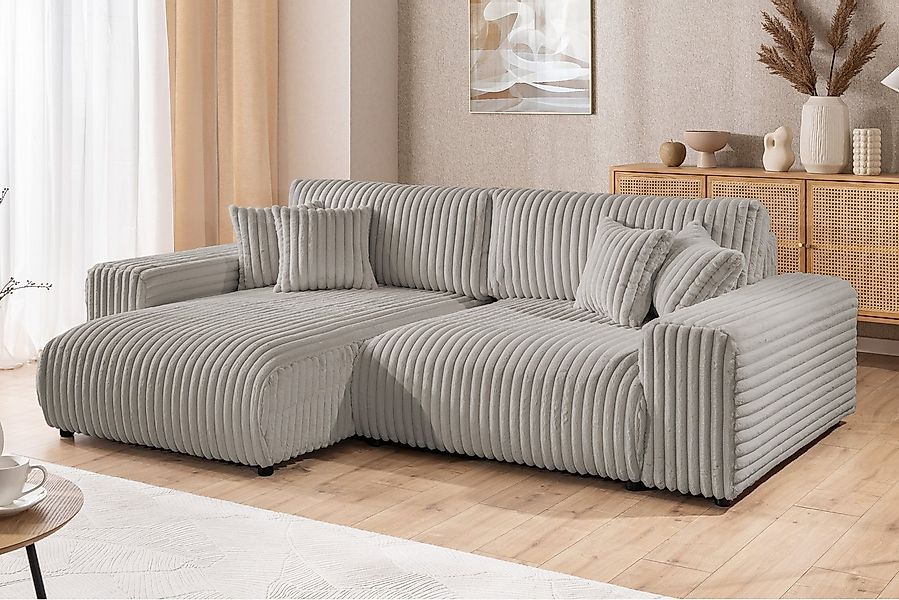 S-Style Möbel Ecksofa Mollis mit Schlaffunktion und Bettkasten aus Plüschco günstig online kaufen