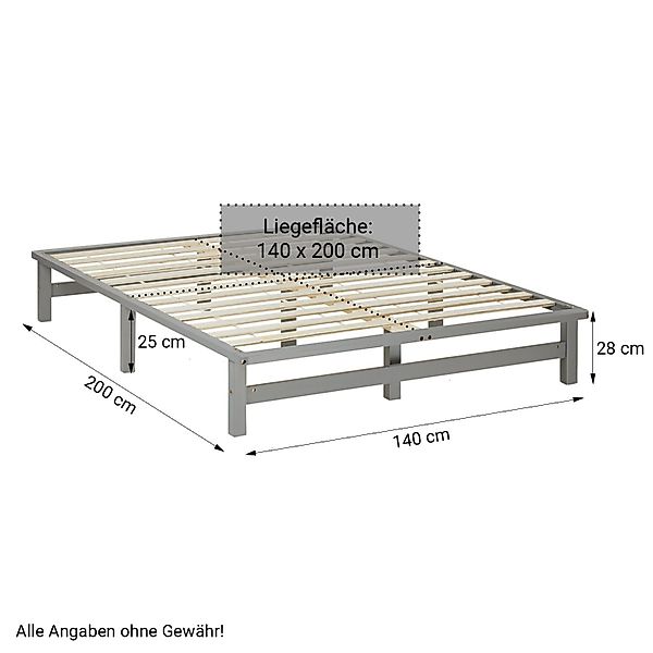 Homestyle4u Holzbett 90/100/140x200 Palettenbett Massivholzbett Futonbett günstig online kaufen