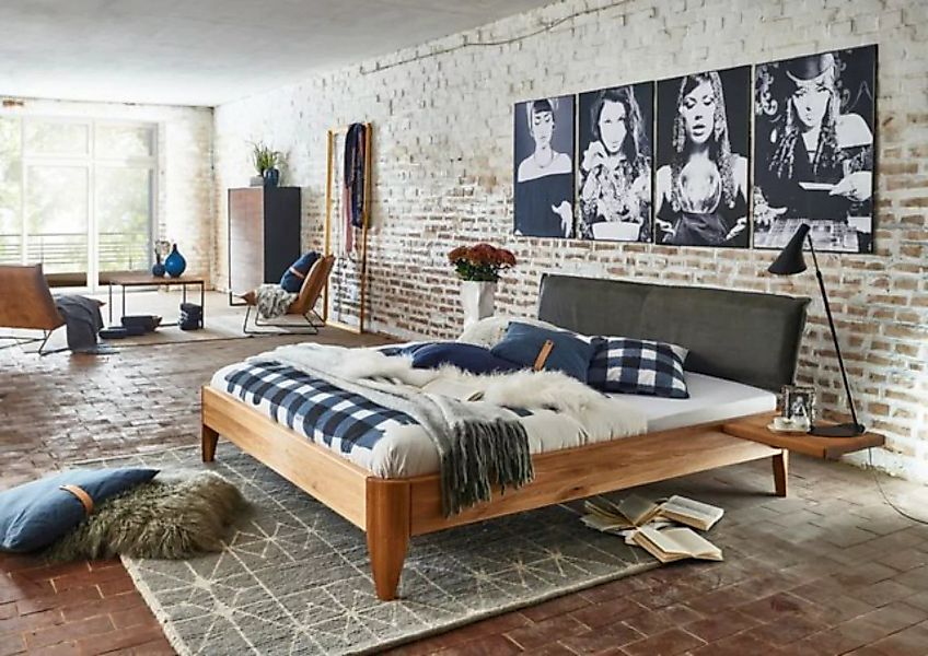 Natur24 Einzelbett Bett Fano 140x200cm Wildeiche massiv Polsterkopfteil Vel günstig online kaufen
