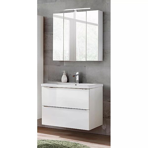 Badezimmermöbel Set mit 80cm Keramik-Waschtisch und LED-Spiegelschrank TOSK günstig online kaufen