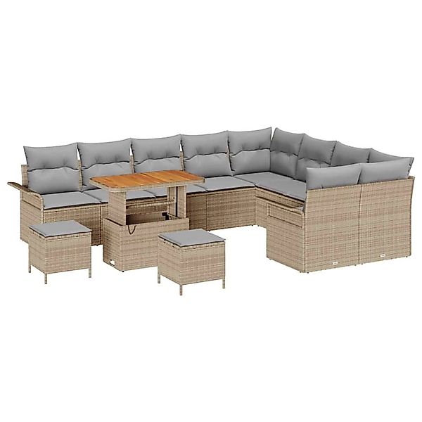 vidaXL 12-Teiliges Garten-Sofaset mit Kissen in Beige aus Poly Rattan und A günstig online kaufen