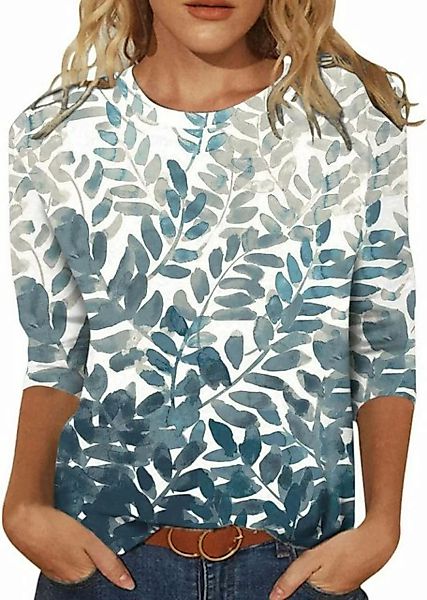 FIDDY Langarmshirt Damen T-Shirts Blumenmuster Druck Tunika Shirt Lose Rund günstig online kaufen