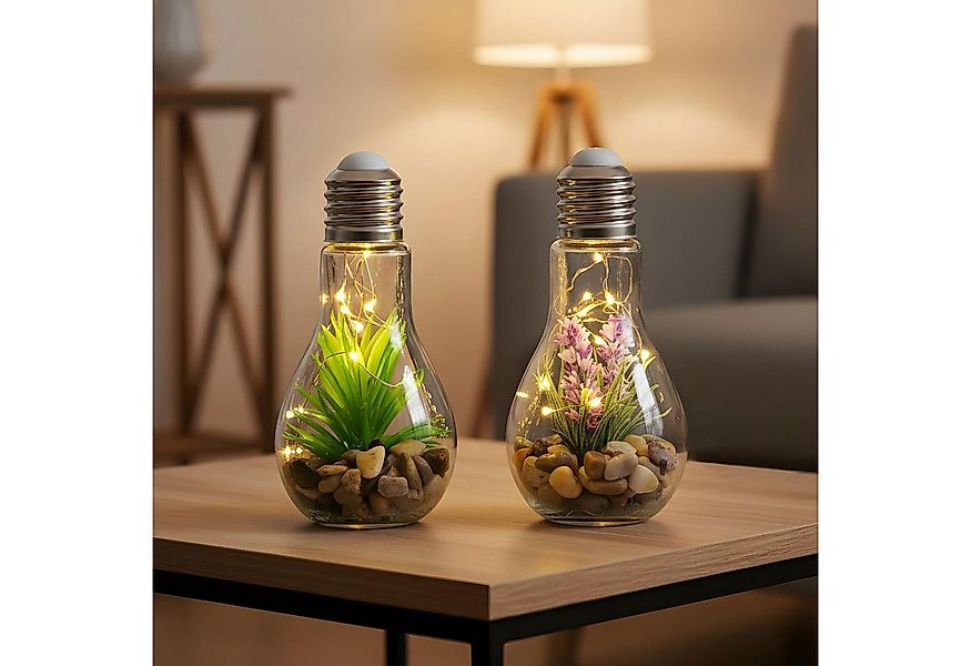 Levandeo® LED Dekoobjekt, 2er Set Sukkulenten Glühbirne Im Glas B x H: 8 x günstig online kaufen