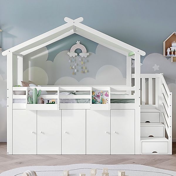 Flieks Hochbett Kinderbett 90x200cm mit Vorhang, günstig online kaufen