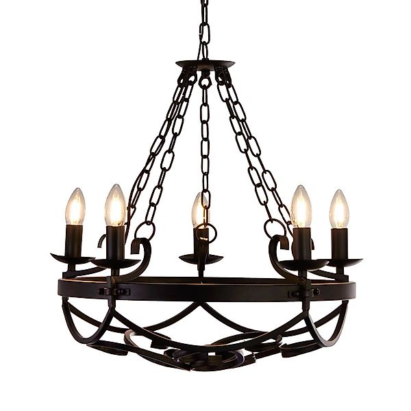 Kronleuchter Cartwheel III, 5-flg., Ø 54 cm, schwarz, Metall günstig online kaufen