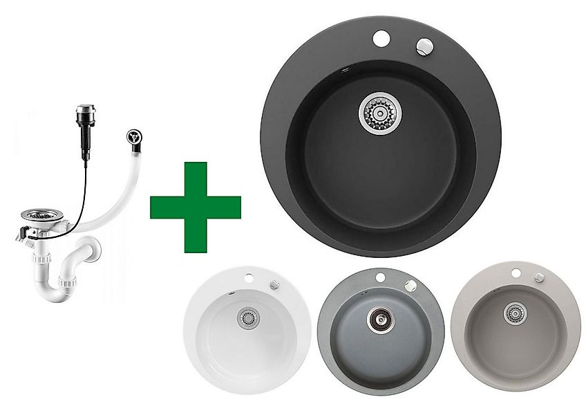 Faizee Möbel Granitspüle Granit Spüle Einbauspüle rund Spülbecken+Drehexcen günstig online kaufen