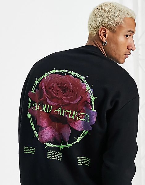 ASOS DESIGN – Oversize-Sweatshirt mit großem Blumenprint auf dem Rücken in günstig online kaufen