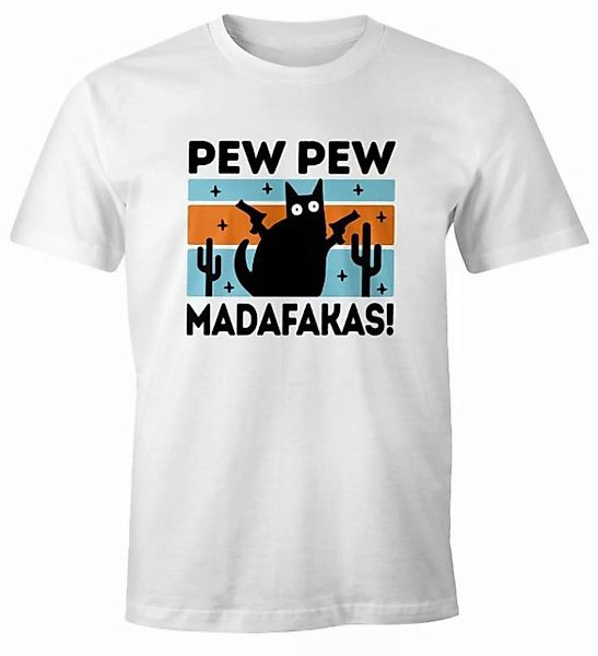 MoonWorks Print-Shirt Herren T-Shirt Pew Pew Madafakas Katze Cat crazy verr günstig online kaufen