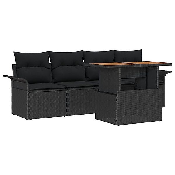 vidaXL Loungesofa 5-teiliges Garten Sofaset mit Kissen Schwarz Poly Rattan, günstig online kaufen