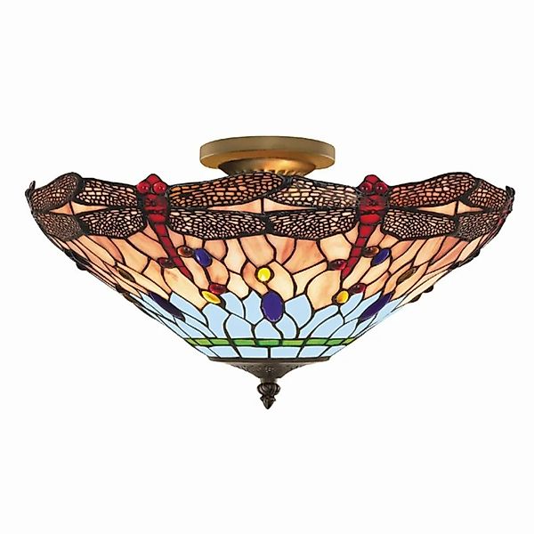 Licht-Erlebnisse Deckenlampe Tiffany Stil Ø 40 cm 3x E27 Buntglas Metall günstig online kaufen