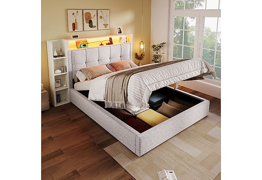 Merax Polsterbett 90x200cm mit LED, USB & Typ-C Ladefunktion (Jugendbett Gä günstig online kaufen