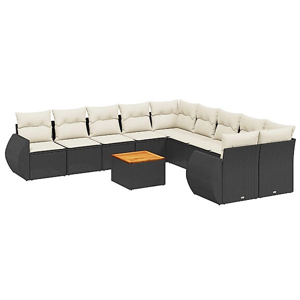 vidaXL 11-Tlg Garten-Sofagarnitur mit Kissen Schwarz Poly Rattan 3257526 günstig online kaufen