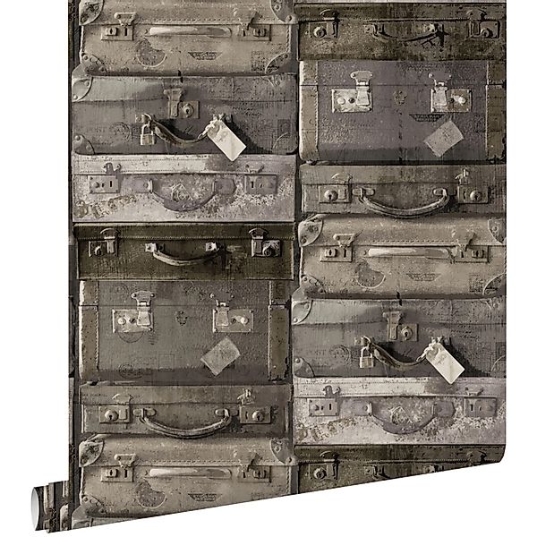 ESTAhome Tapete Vintage Koffer Dunkelbraun 53 cm x 10.05 m günstig online kaufen