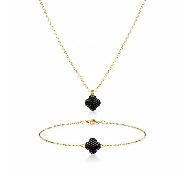 Suzan Gold Schmuckset Veloura – 375 Gold Kette & Armband mit schwarzem Klee günstig online kaufen
