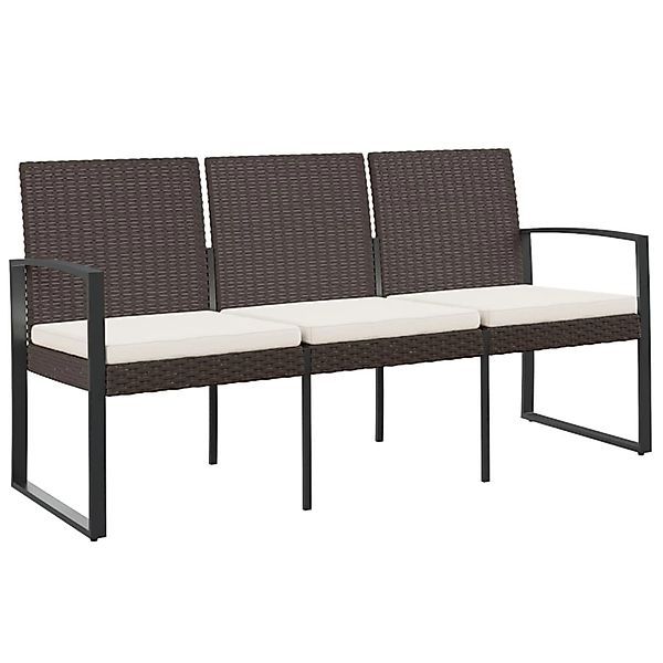 VidaXL Gartenbank 3-Sitzer mit Kissen Braun PP-Rattan günstig online kaufen