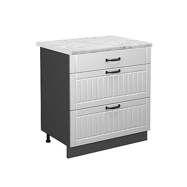 Vicco Küchenunterschrank Fame-Line Weiß Landhaus/Anthrazit 80 cm mit 3 Schu günstig online kaufen