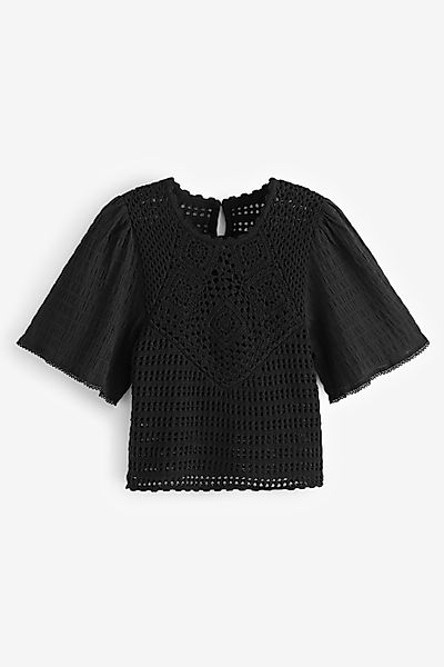 Next Ajourpullover Gewebtes Kurzarmoberteil mit Häkeldetail günstig online kaufen