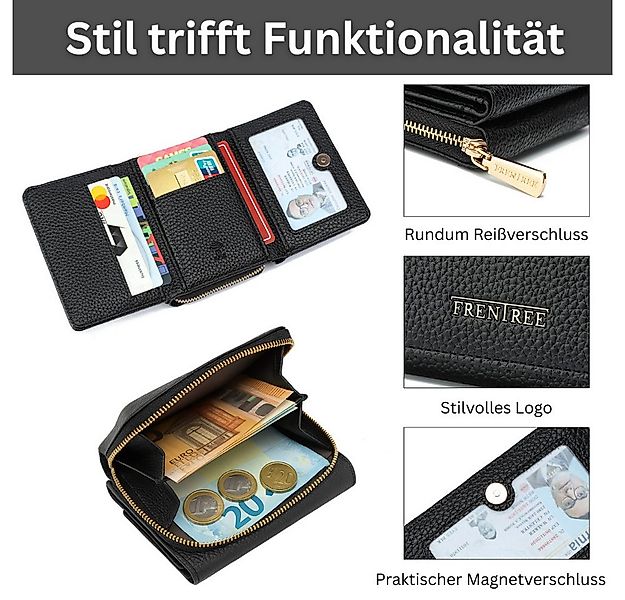 Frentree Geldbörse Damen klein Portemonnaie mit Reißverschluss RFID, 8 Kart günstig online kaufen