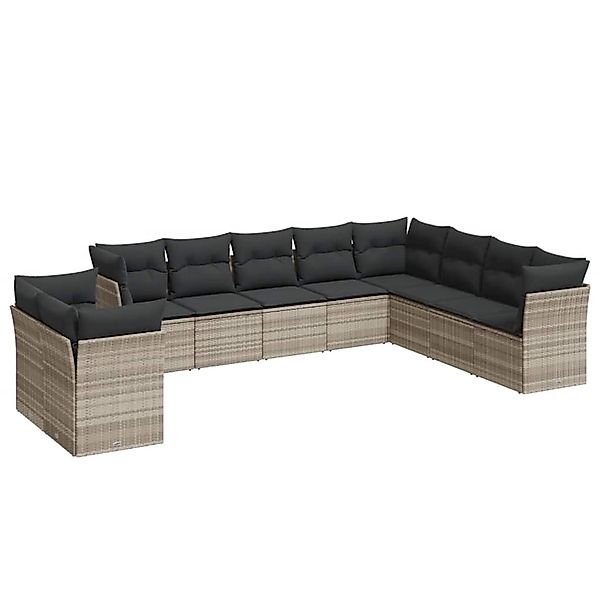 vidaXL 10-Tlg Garten-Sofagarnitur mit Kissen Hellgrau Poly Rattan 3217862 günstig online kaufen