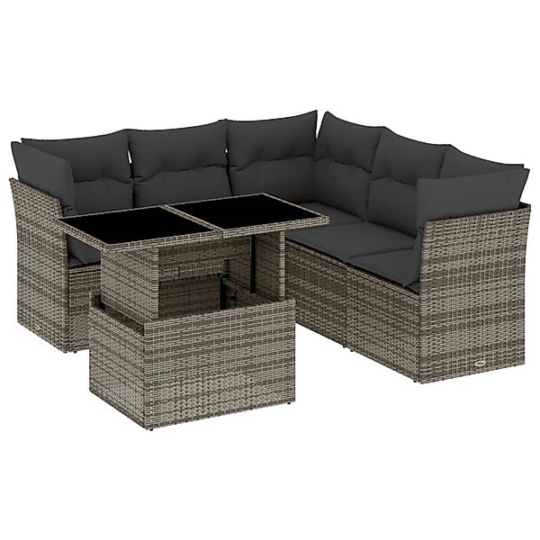 vidaXL 6-tlg Garten-Sofagarnitur mit Kissen Grau Poly Rattan Modell 165 günstig online kaufen