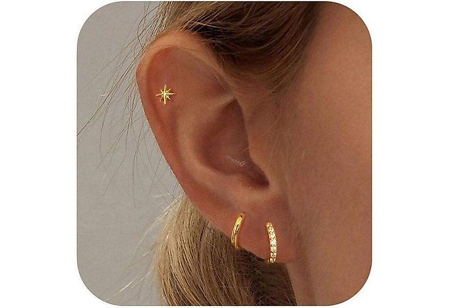 LuxusKollektion Schmuckset Ohrringe Silber 925/14K Vergoldet Damen Klein Cr günstig online kaufen