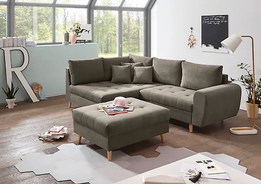 ED EXCITING DESIGN Ecksofa »Alice L-Form«, (Set), mit Hocker & 3 Zierkissen günstig online kaufen