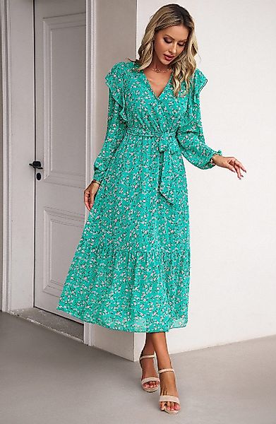 DEBAIJIA Dirndl Langärmeliges Kleid Damen V-Ausschnitt günstig online kaufen