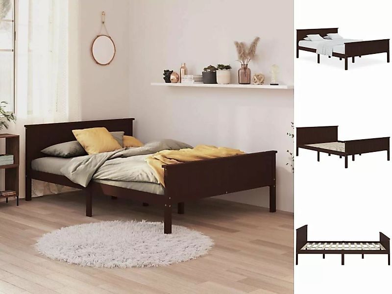 vidaXL Bettgestell Massivholzbett Dunkelbraun Kiefer 140x200 cm Bett Bettge günstig online kaufen