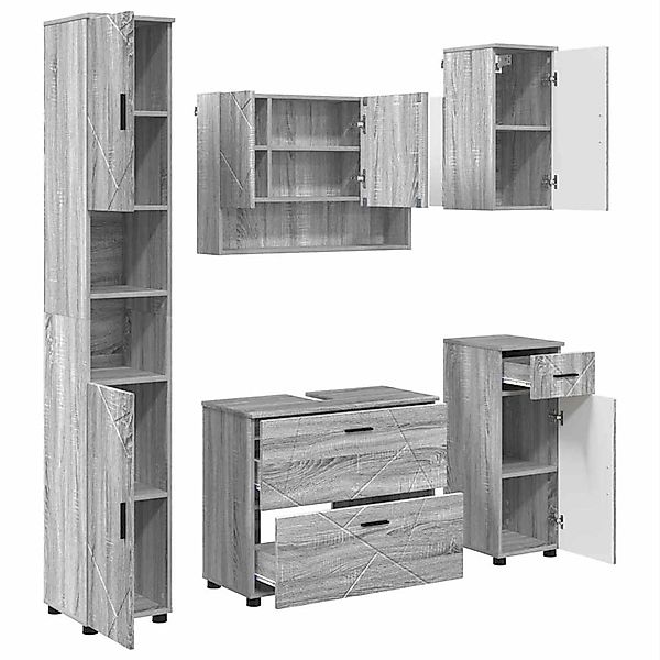 vidaXL Badezimmermöbel-Set 5-Tlg Grau Sonoma Sperrholz und Metall 3393079 günstig online kaufen
