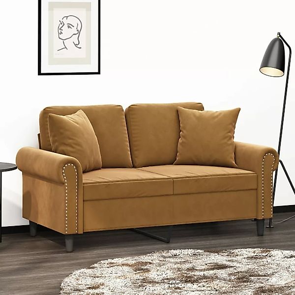 Vidaxl 2-sitzer-sofa Mit Kissen Braun 120 Cm Samt günstig online kaufen