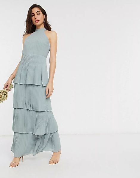 TFNC – Hochgeschlossenes, salbeigrünes Brautjungfernkleid in Midaxilänge mi günstig online kaufen